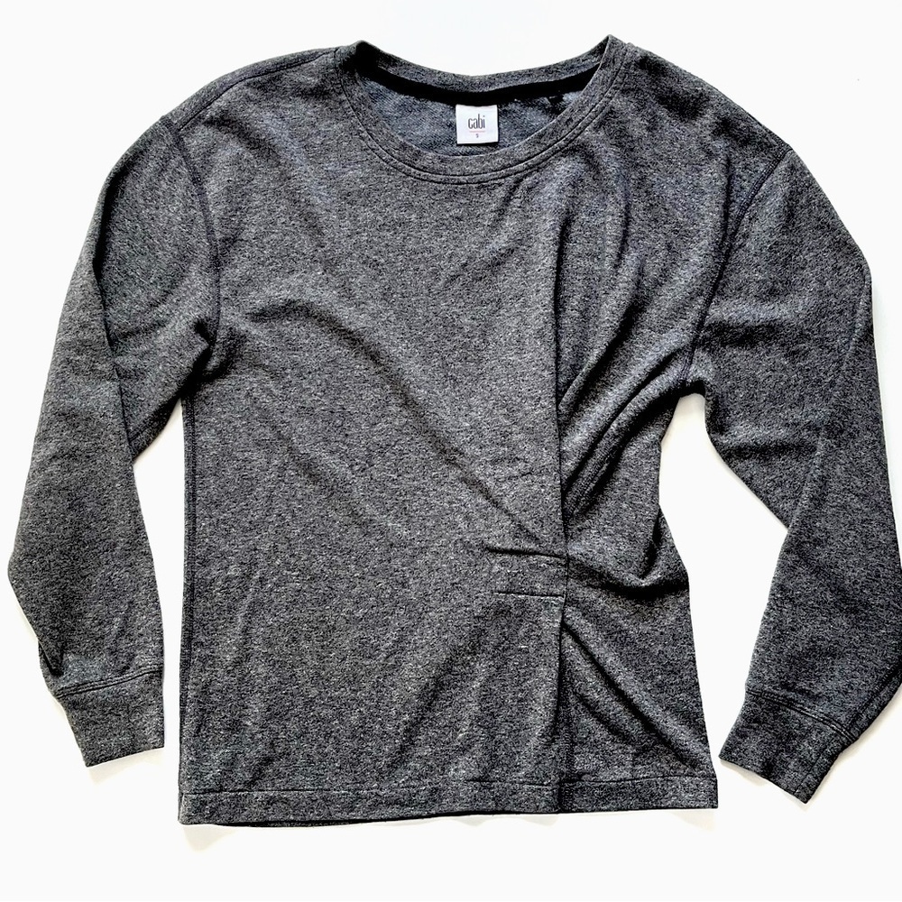 CAbi Ruched Detail Sweatshirt Top Heathered Gray Size S